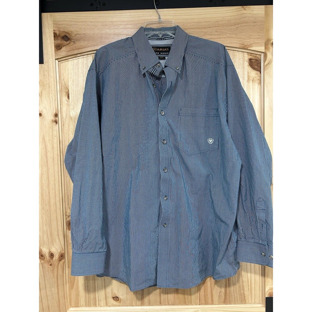 Ariat Pro Series Men’s Long Sleeve Button Down Plaid Teal Size XL Vented Pits